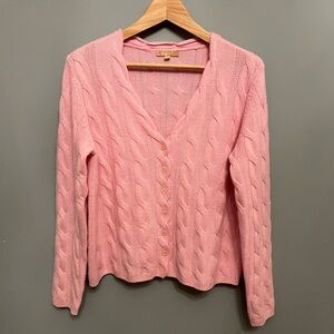 KIER + J Soft Pink Cable Knit Cashmere Cardigan, size M
